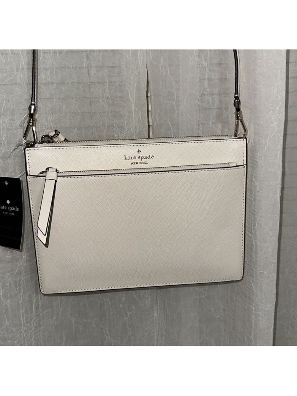 kate spade Ivory Parchment Cameron Street Saffiano Leather Crossbody Bag Purse